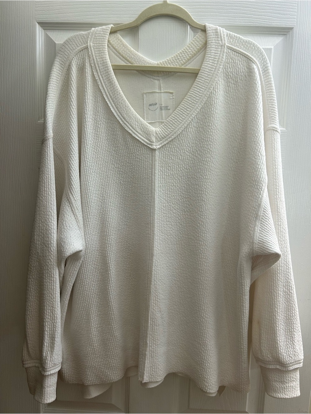 aerie Cream Waffle V-Neck Sweater